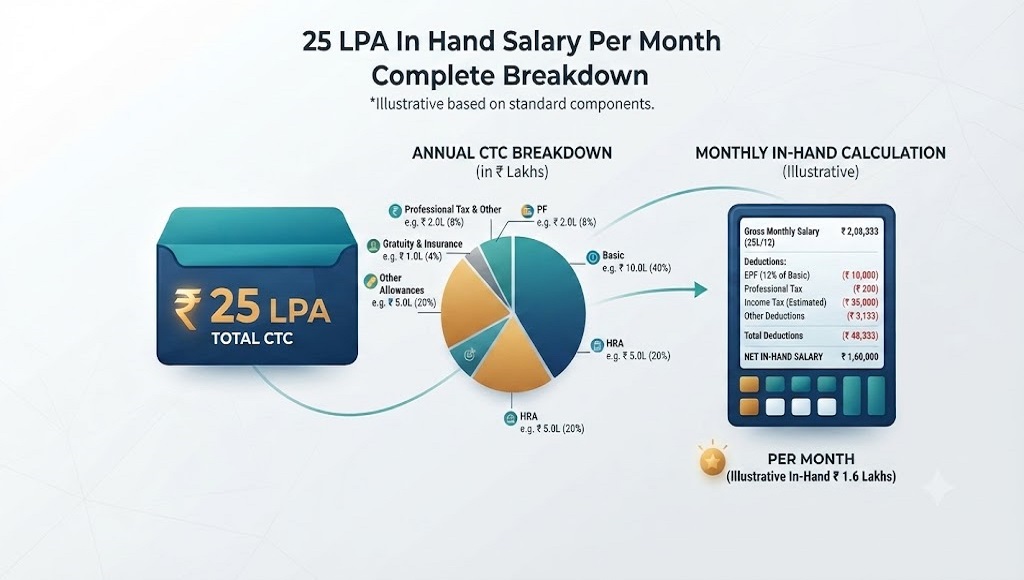 25 LPA in hand salary per month complete breakdown illustration