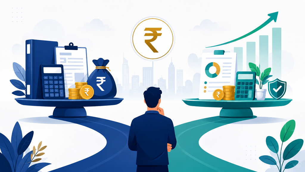 Income tax slabs 2026-27 old vs new regime comparison illustration