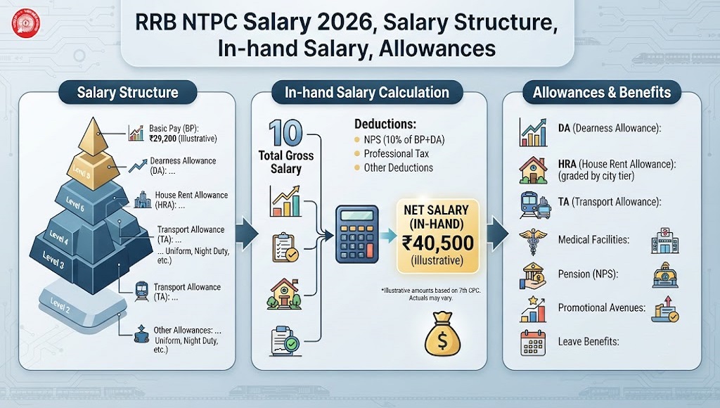 RRB NTPC salary 2026 in hand pay and post wise breakdown illustration